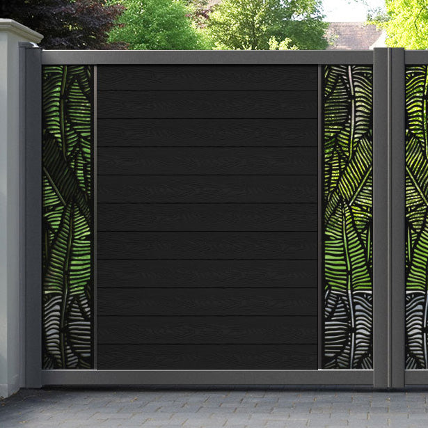 Classic Feather Straight Top Driveway Gate - Black - Middle & End Screen