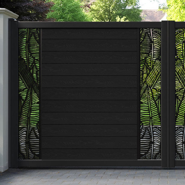 Classic Feather Straight Top Driveway Gate - Black - Middle & End Screen