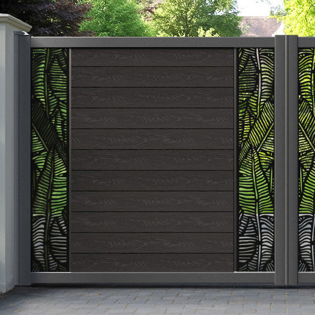 Classic Feather Straight Top Driveway Gate - Dark Oak - Middle & End Screen