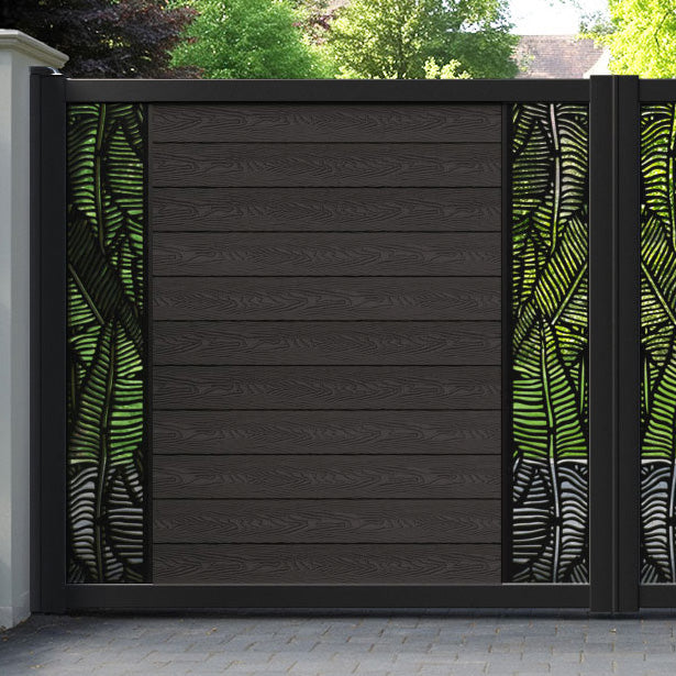 Classic Feather Straight Top Driveway Gate - Dark Oak - Middle & End Screen