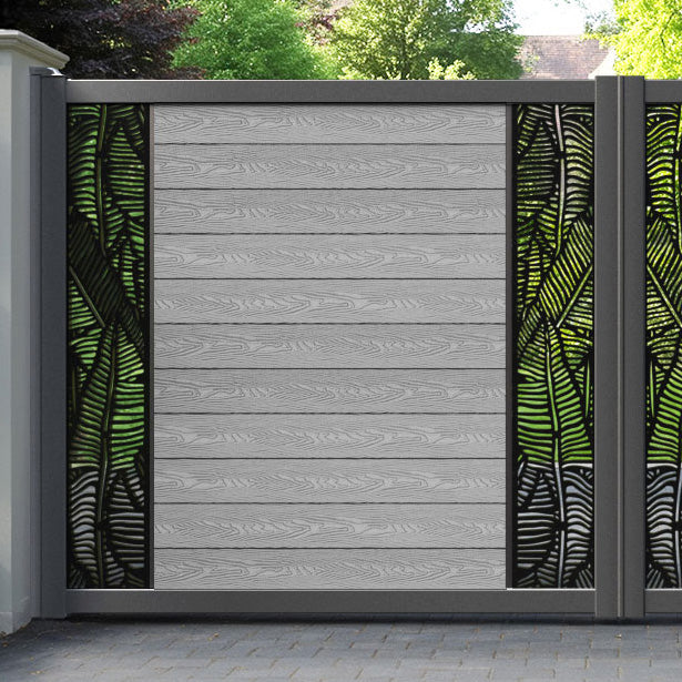 Classic Feather Straight Top Driveway Gate - Light Grey - Middle & End Screen