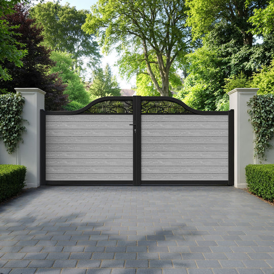 Classic Feather Curved Top Driveway Gate - Light Grey - Top Screen