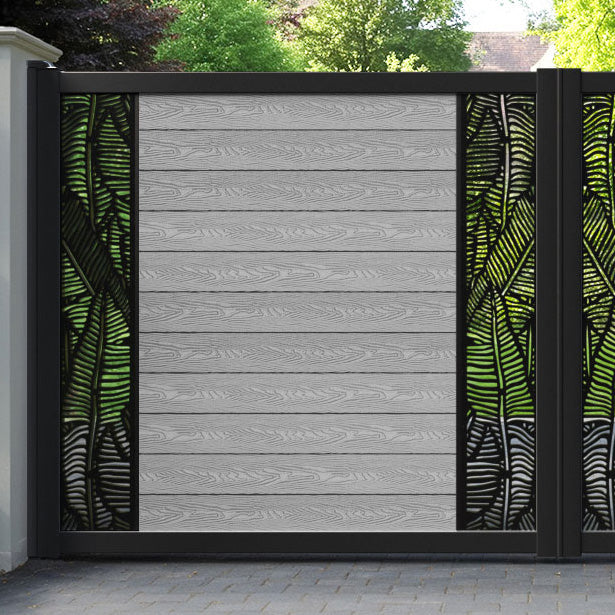 Classic Feather Straight Top Driveway Gate - Light Grey - Middle & End Screen
