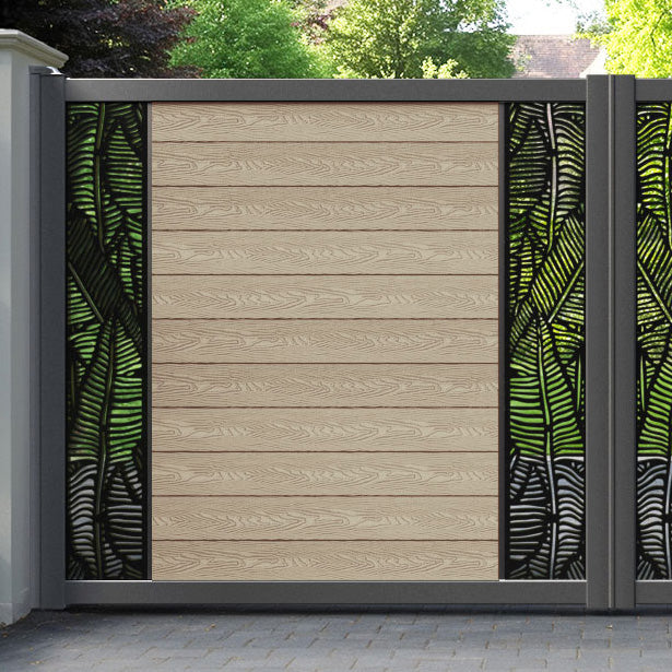 Classic Feather Straight Top Driveway Gate - Light Oak - Middle & End Screen