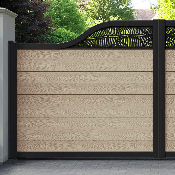 Classic Feather Curved Top Driveway Gate - Light Oak - Top Screen