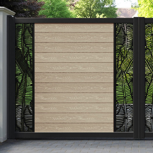 Classic Feather Straight Top Driveway Gate - Light Oak - Middle & End Screen