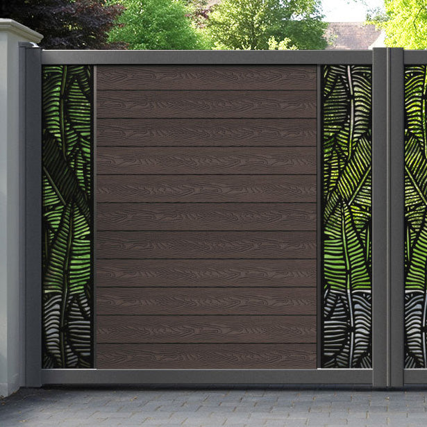Classic Feather Straight Top Driveway Gate - Mid Brown - Middle & End Screen
