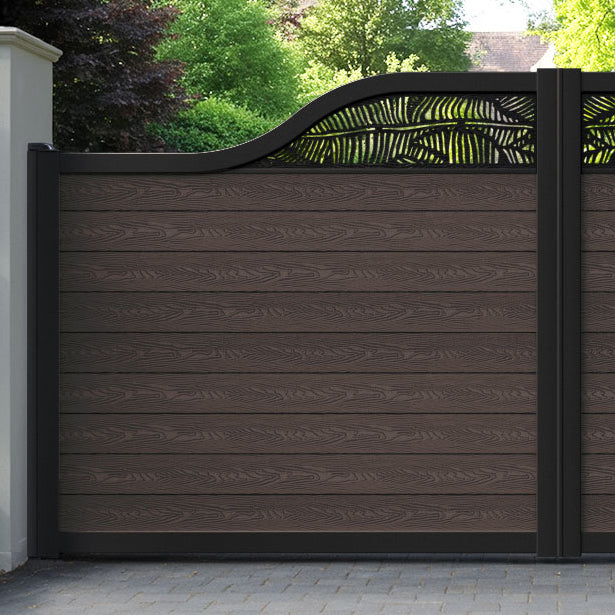 Classic Feather Curved Top Driveway Gate - Mid Brown - Top Screen
