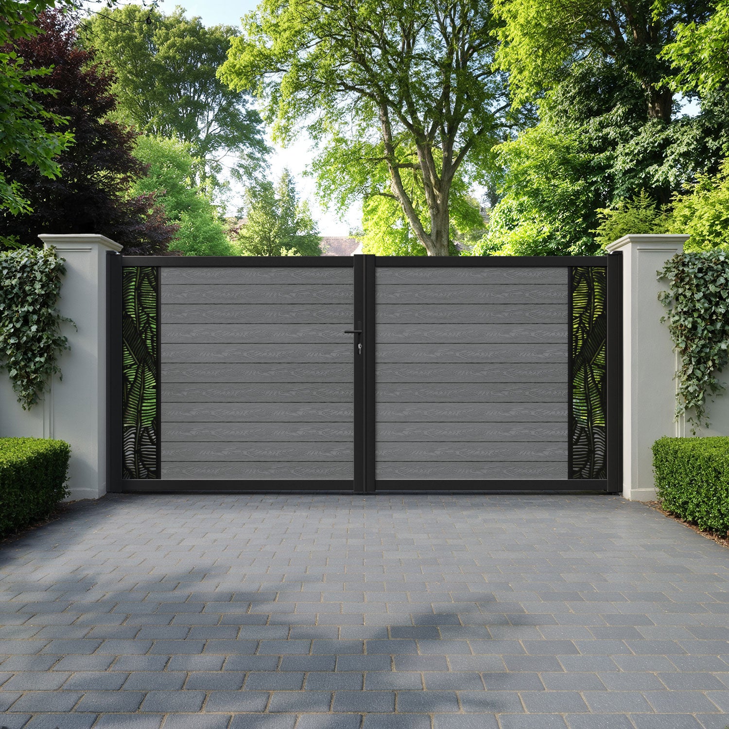 Classic Feather Straight Top Driveway Gate - Mid Grey - End Screen