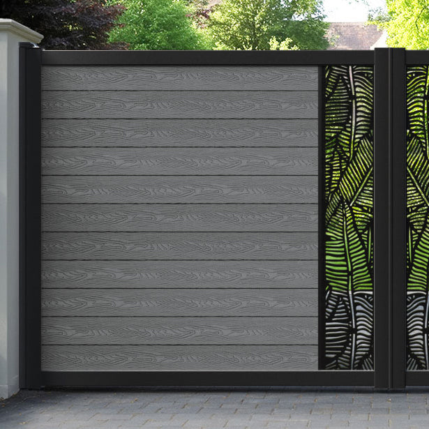Classic Feather Straight Top Driveway Gate - Mid Grey - Middle Screen