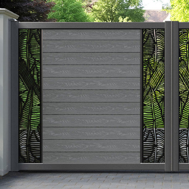 Classic Feather Straight Top Driveway Gate - Mid Grey - Middle & End Screen