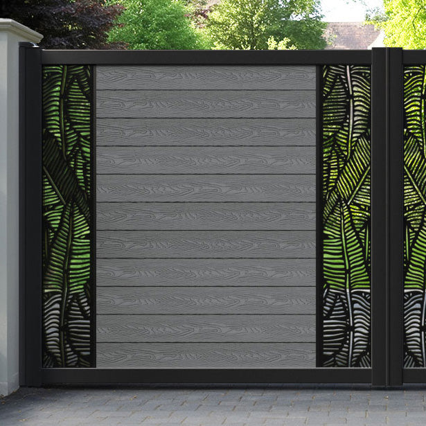 Classic Feather Straight Top Driveway Gate - Mid Grey - Middle & End Screen