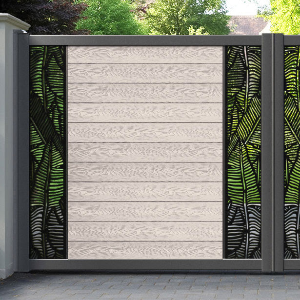 Classic Feather Straight Top Driveway Gate - Mid Stone - Middle & End Screen