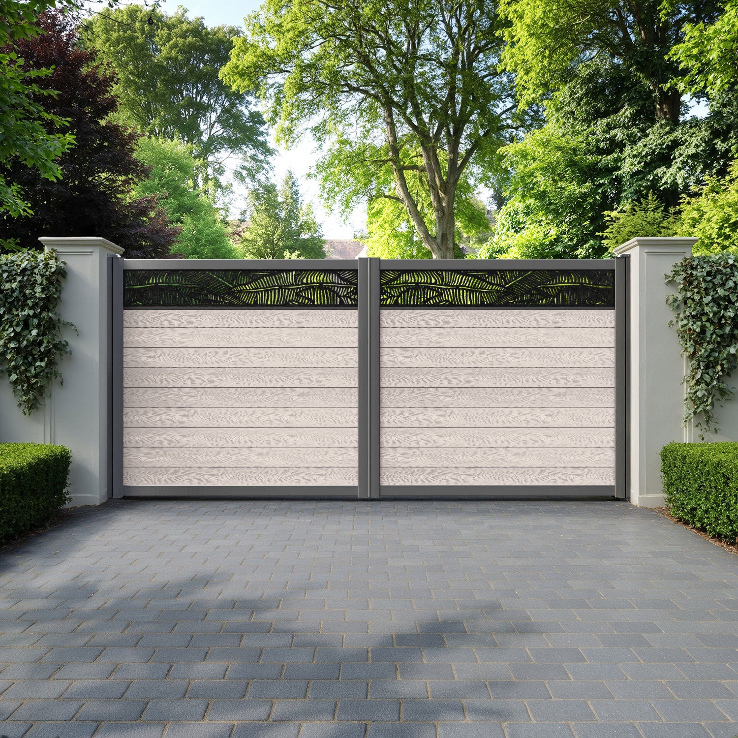 Classic Feather Straight Top Driveway Gate - Mid Stone - Top Screen