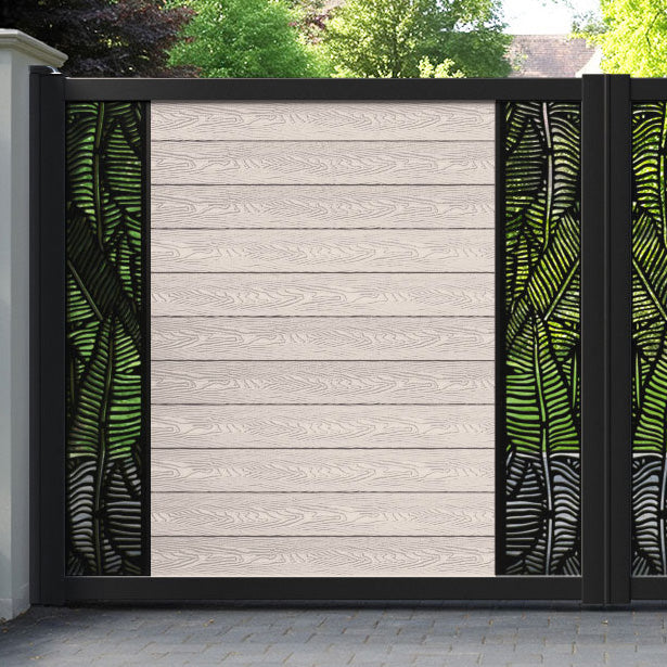 Classic Feather Straight Top Driveway Gate - Mid Stone - Middle & End Screen