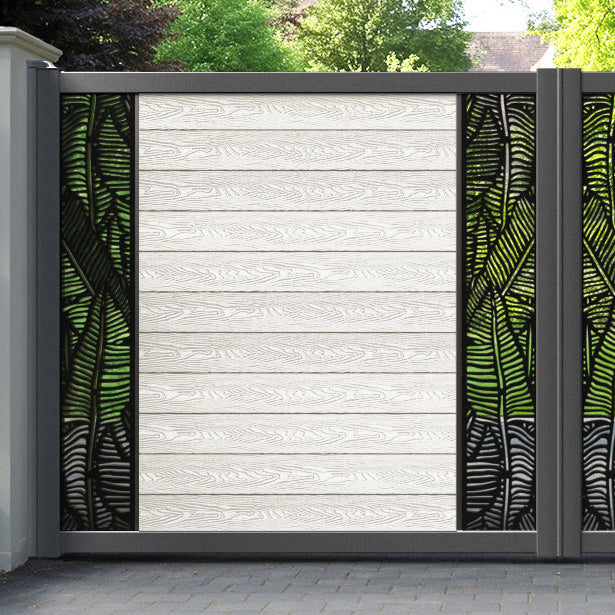 Classic Feather Straight Top Driveway Gate - Light Stone - Middle & End Screen