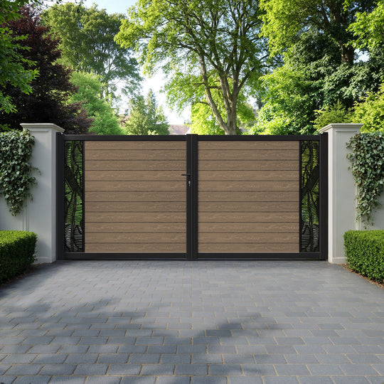 Classic Feather Straight Top Driveway Gate - Teak - End Screen