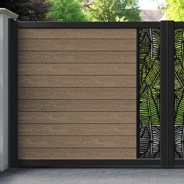 Classic Feather Straight Top Driveway Gate - Teak - Middle Screen