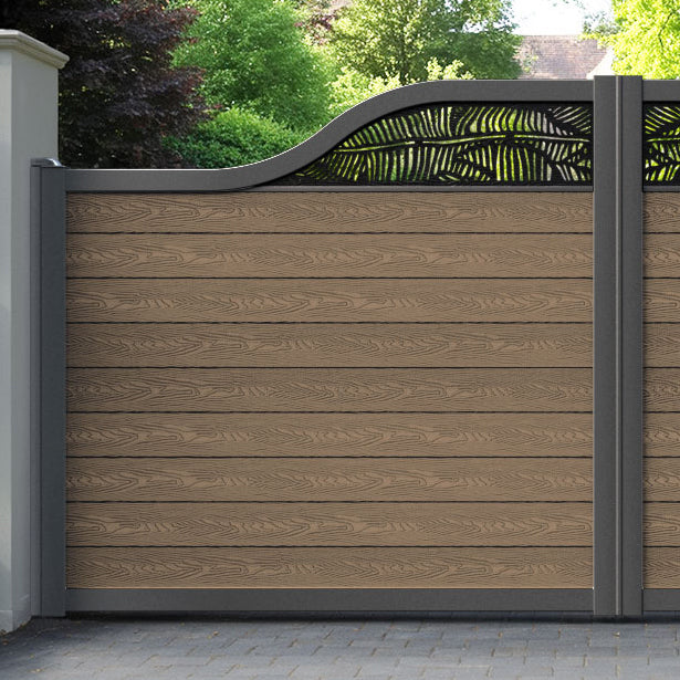 Classic Feather Curved Top Driveway Gate - Teak -  Top Screen