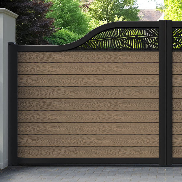 Classic Feather Curved Top Driveway Gate - Teak -  Top Screen