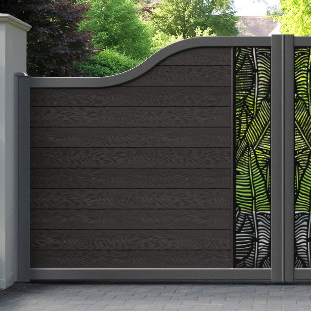 Classic Feather Curved Top Driveway Gate - Dark Oak - Middle Screen