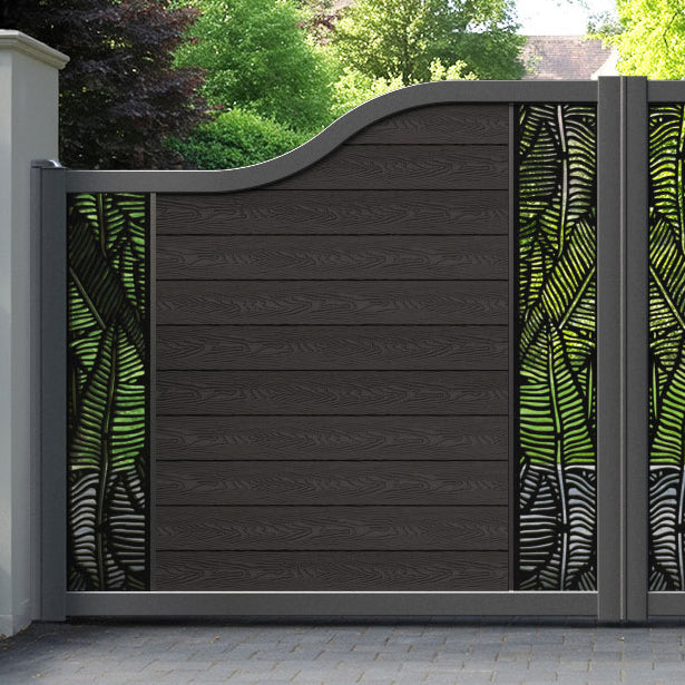 Classic Feather Curved Top Driveway Gate - Dark Oak - Middle & End Screen