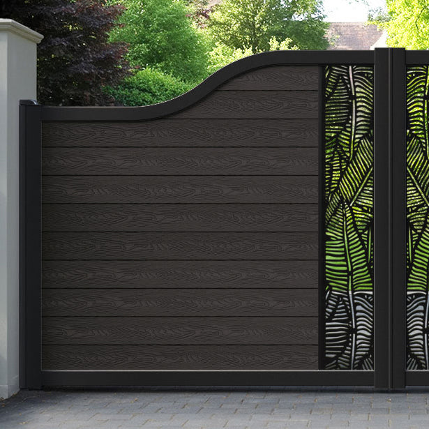 Classic Feather Curved Top Driveway Gate - Dark Oak - Middle Screen