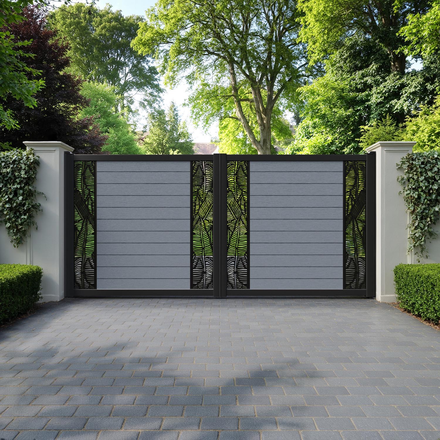 Fusion Feather Straight Top Driveway Gate - Anthracite - Middle & End Screen