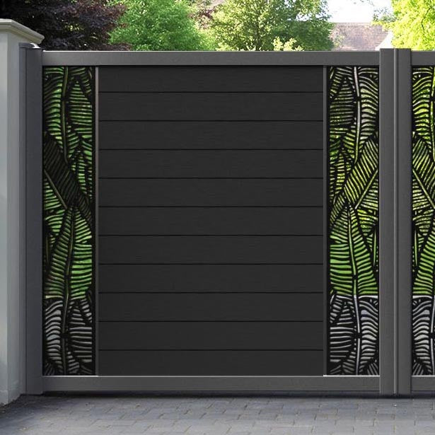 Fusion Feather Straight Top Driveway Gate - Black - Middle & End Screen