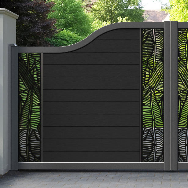 Fusion Feather Curved Top Driveway Gate - Black - Middle & End Screen