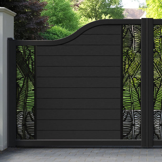 Fusion Feather Curved Top Driveway Gate - Black - Middle & End Screen