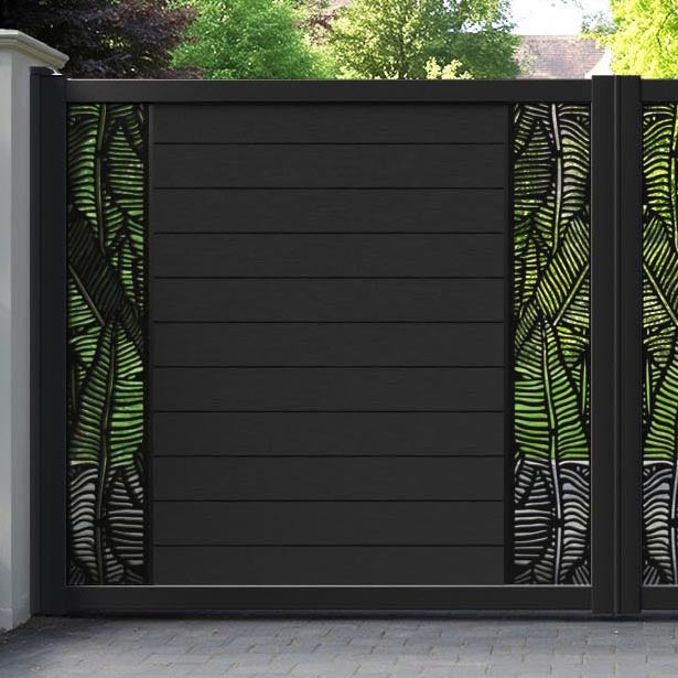 Fusion Feather Straight Top Driveway Gate - Black - Middle & End Screen