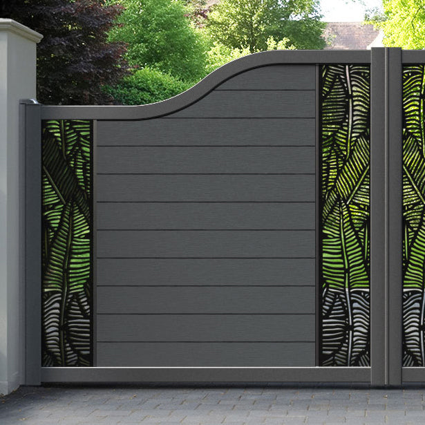 Fusion Feather Curved Top Driveway Gate - Dark Grey - Middle & End Screen