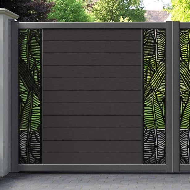 Fusion Feather Straight Top Driveway Gate - Dark Oak - Middle & End Screen