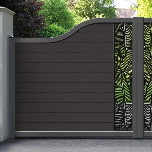 Fusion Feather Curved Top Driveway Gate - Dark Oak - Middle Screen