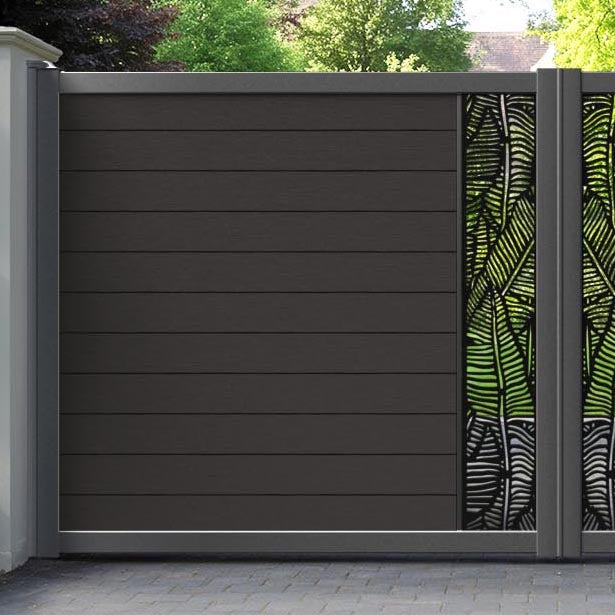 Fusion Feather Straight Top Driveway Gate - Dark Oak - Middle Screen