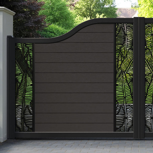 Fusion Feather Curved Top Driveway Gate - Dark Oak - Middle & End Screen