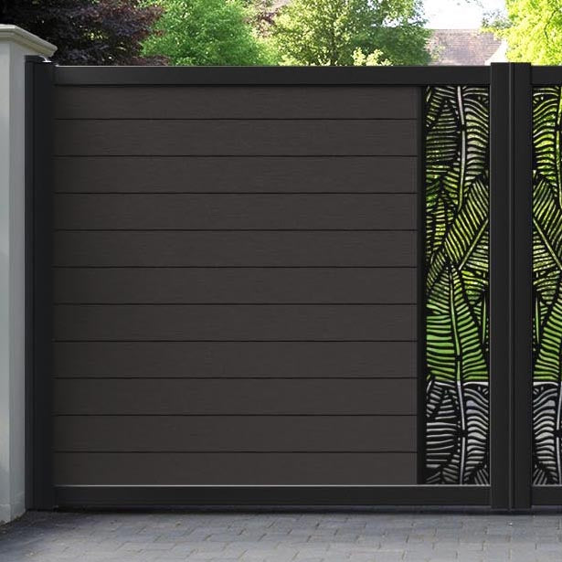 Fusion Feather Straight Top Driveway Gate - Dark Oak - Middle Screen