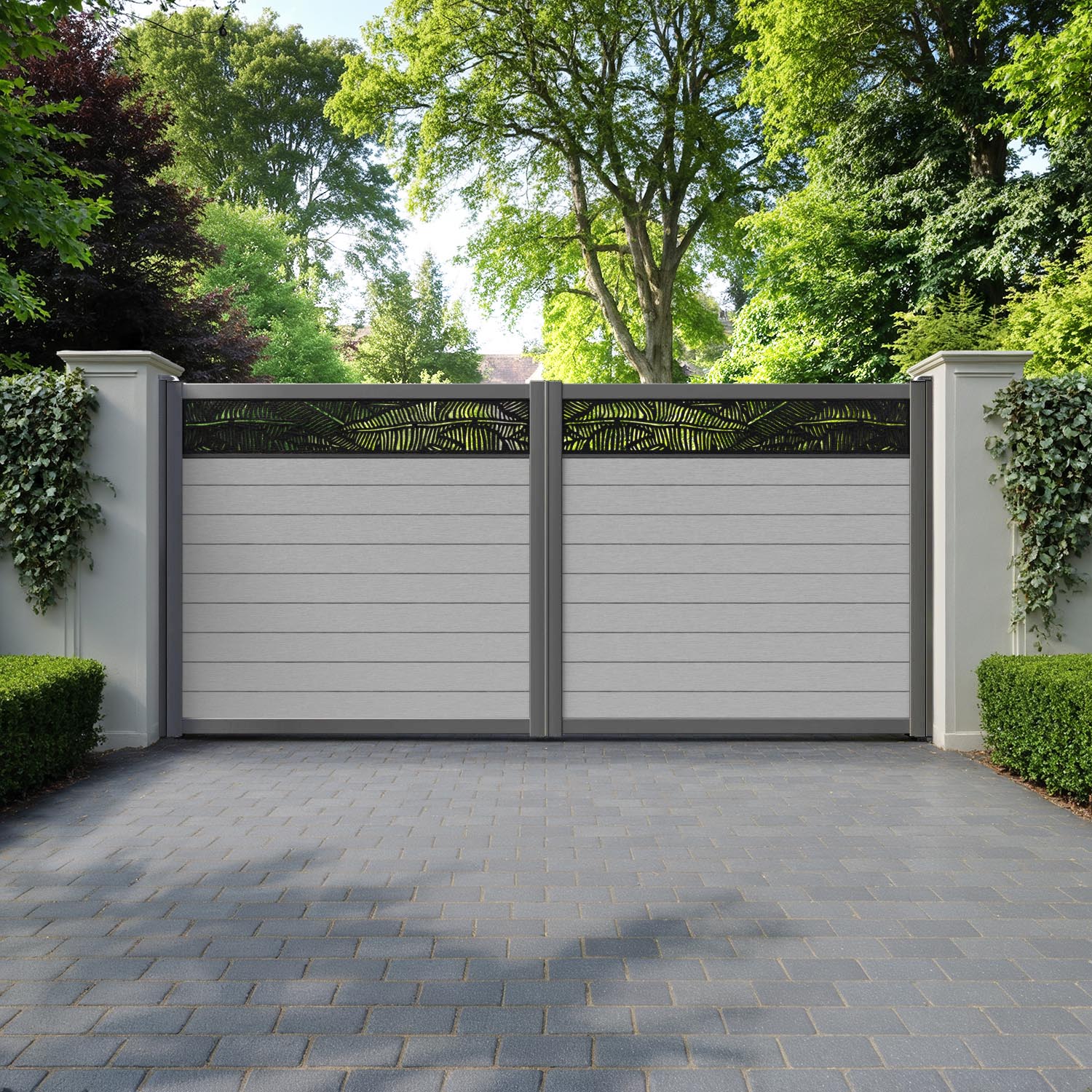 Fusion Feather Straight Top Driveway Gate - Light Grey - Top Screen