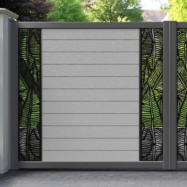 Fusion Feather Straight Top Driveway Gate - Light Grey - Middle & End Screen