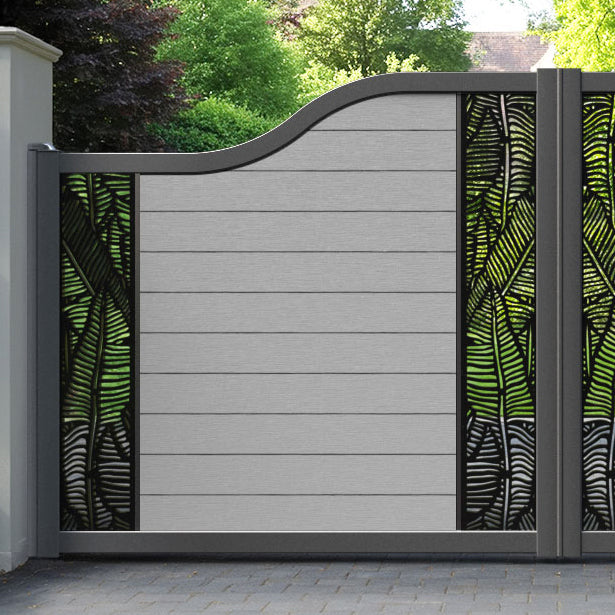 Fusion Feather Curved Top Driveway Gate - Light Grey - Middle & End Screen