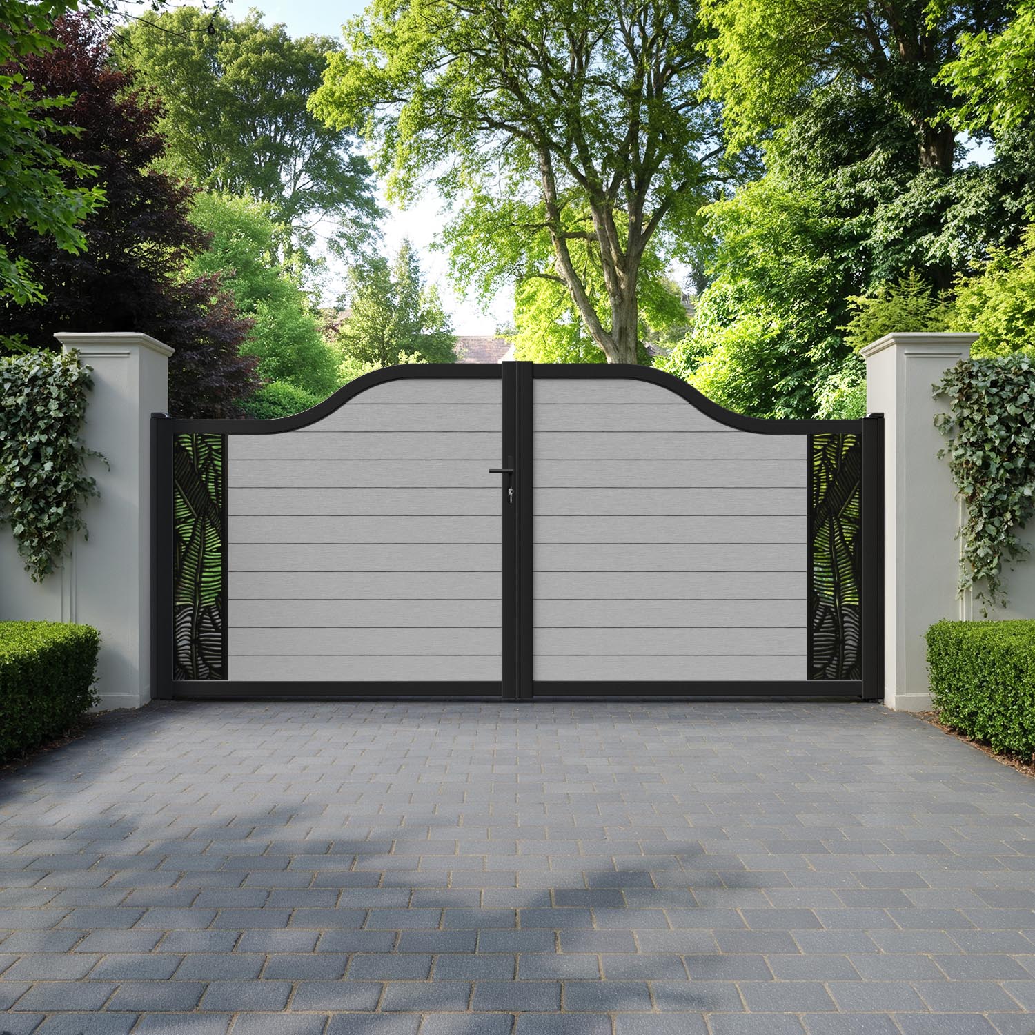 Fusion Feather Curved Top Driveway Gate - Light Grey - End Screen