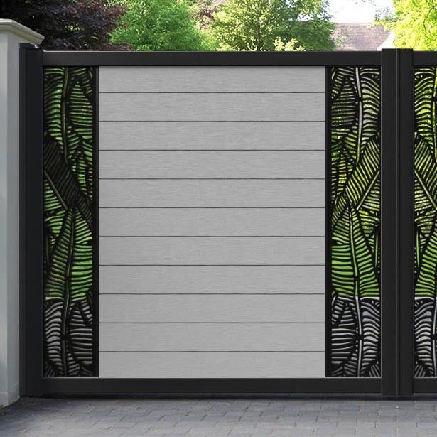 Fusion Feather Straight Top Driveway Gate - Light Grey - Middle & End Screen