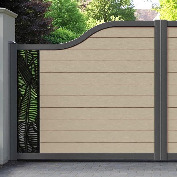 Fusion Feather Curved Top Driveway Gate - Light Oak - End Screen