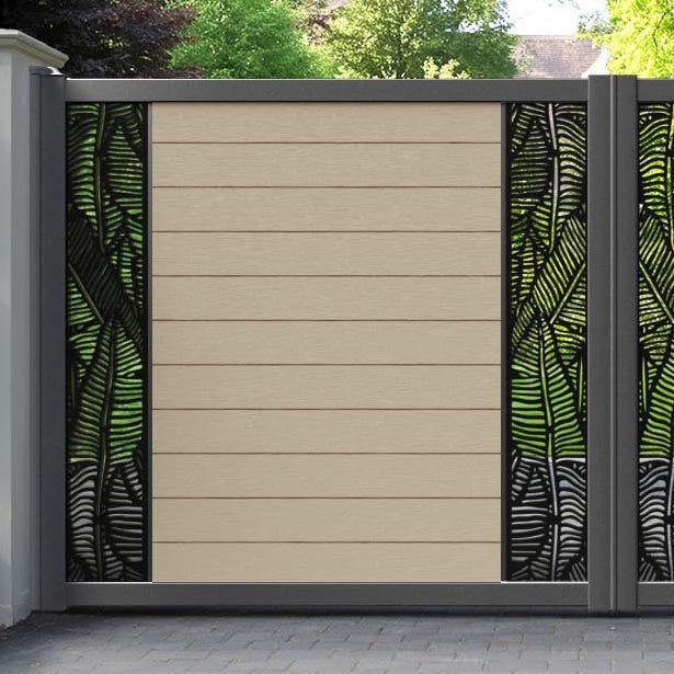 Fusion Feather Straight Top Driveway Gate - Light Oak - Middle & End Screen
