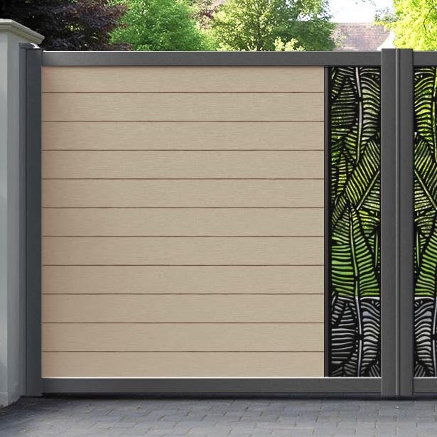 Fusion Feather Straight Top Driveway Gate - Light Oak - Middle Screen