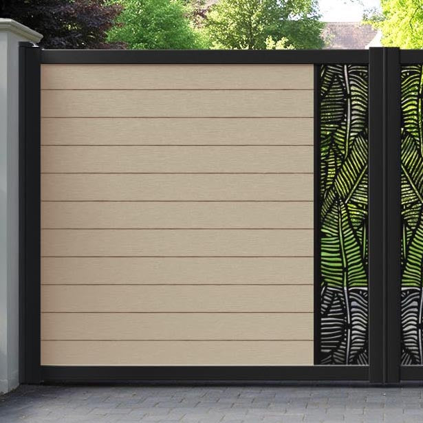 Fusion Feather Straight Top Driveway Gate - Light Oak - Middle Screen