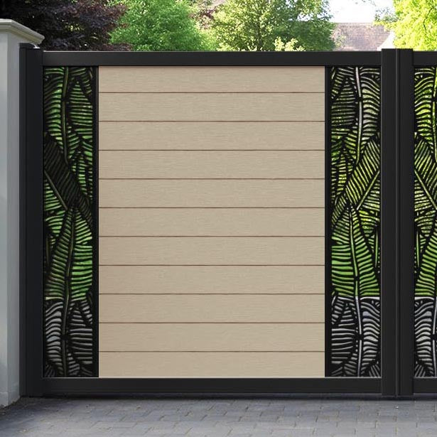 Fusion Feather Straight Top Driveway Gate - Light Oak - Middle & End Screen