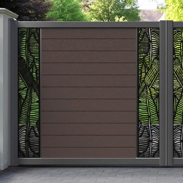 Fusion Feather Straight Top Driveway Gate - Mid Brown - Middle & End Screen