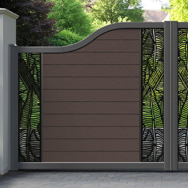 Fusion Feather Curved Top Driveway Gate - Mid Brown - Middle & End Screen